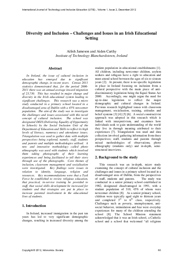(PDF) Diversity and Inclusion – Challenges and Issues in an Irish ...