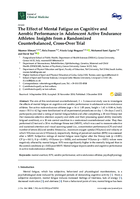 (PDF) The Effect of Mental Fatigue on Cognitive and Aerobic Performance ...