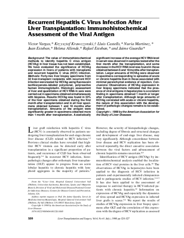 (PDF) Recurrent hepatitis C virus infection after liver transplantation ...
