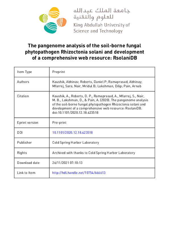 (PDF) Pangenome analysis of the soil-borne fungal phytopathogen ...