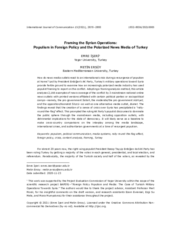 (PDF) Framing the Syrian Operations: Populism in Foreign Policy and the ...