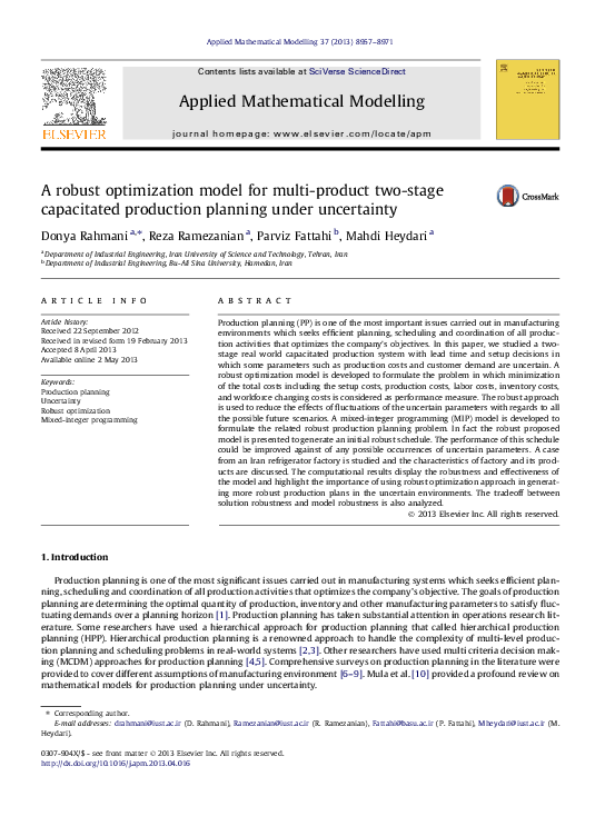 (PDF) A robust optimization model for multi-product two-stage ...