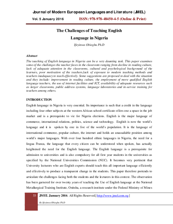 (PDF) The Challenges of Teaching English Language in Nigeria