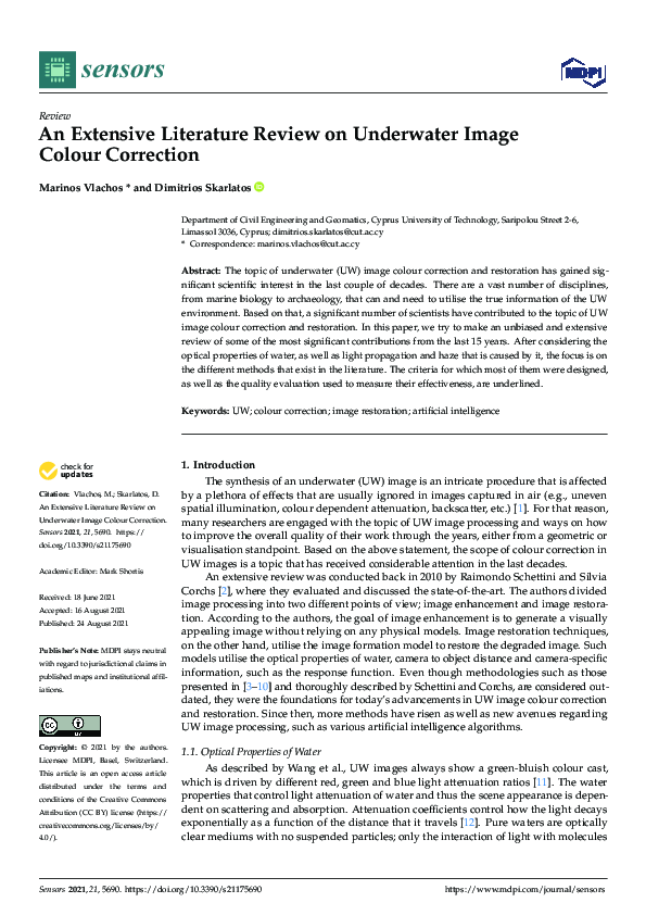 (PDF) An Extensive Literature Review on Underwater Image Colour