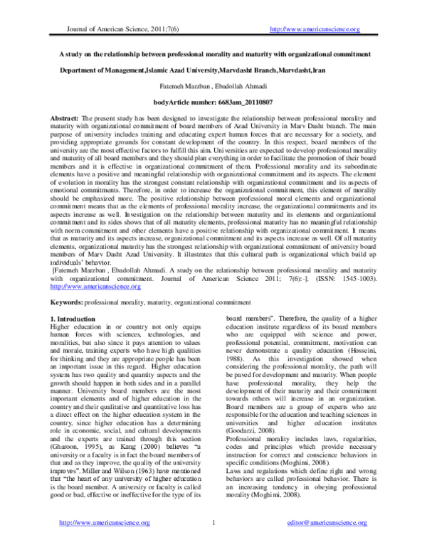 (PDF) A study on the relationship between professional morality and ...