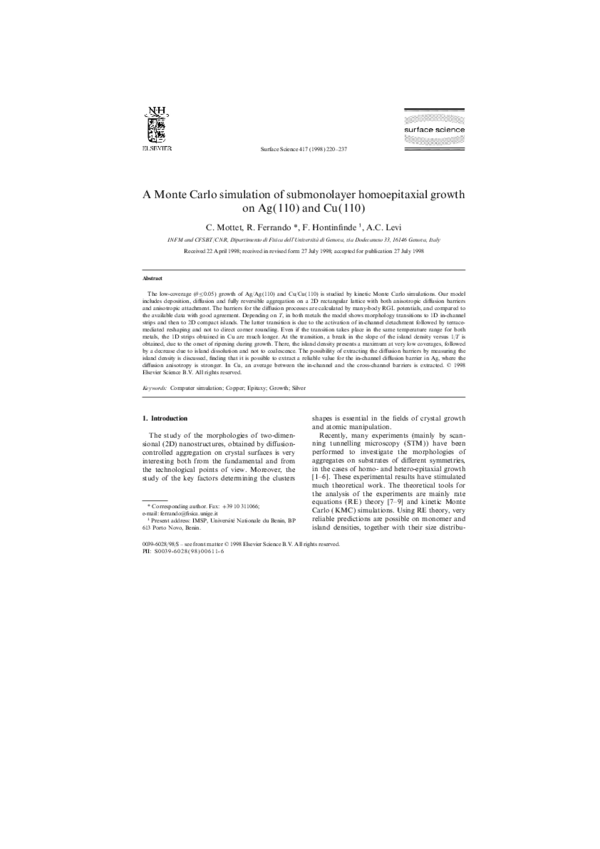 (PDF) A Monte Carlo simulation of submonolayer homoepitaxial growth on ...