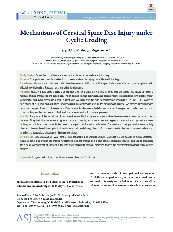 (PDF) Mechanisms of Cervical Spine Disc Injury under Cyclic Loading