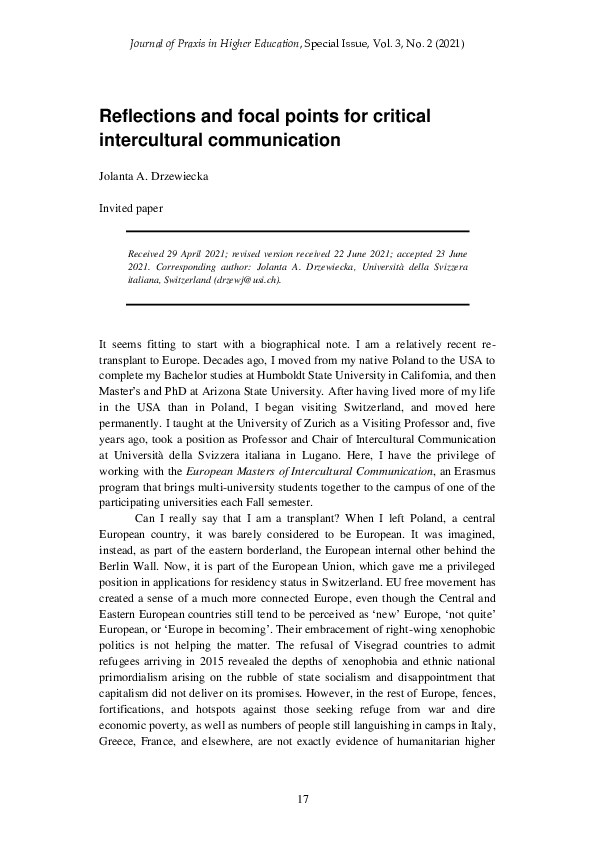 (PDF) Reflections and focal points for critical intercultural communication