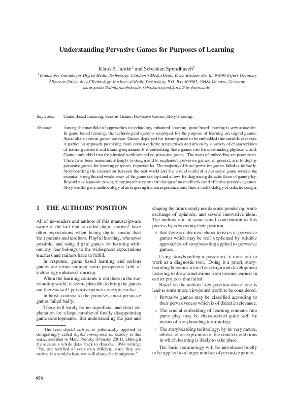 (PDF) Understanding Pervasive Games for Purposes of Learning