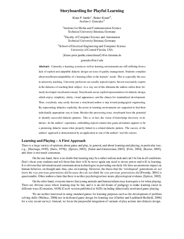 (PDF) Storyboarding for playful learning