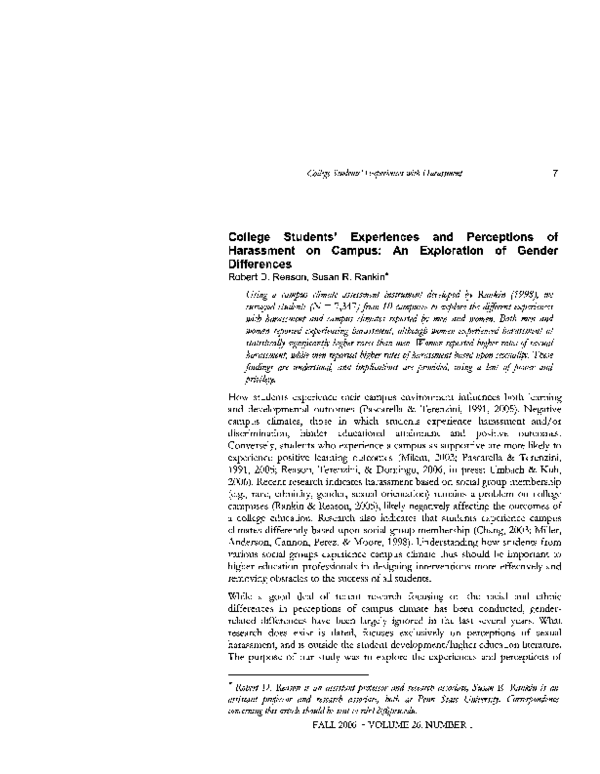 (PDF) College Students' Experiences and Perceptions of Harassment on ...