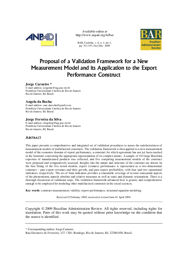 (PDF) Proposal of a validation framework for a new measurement model ...