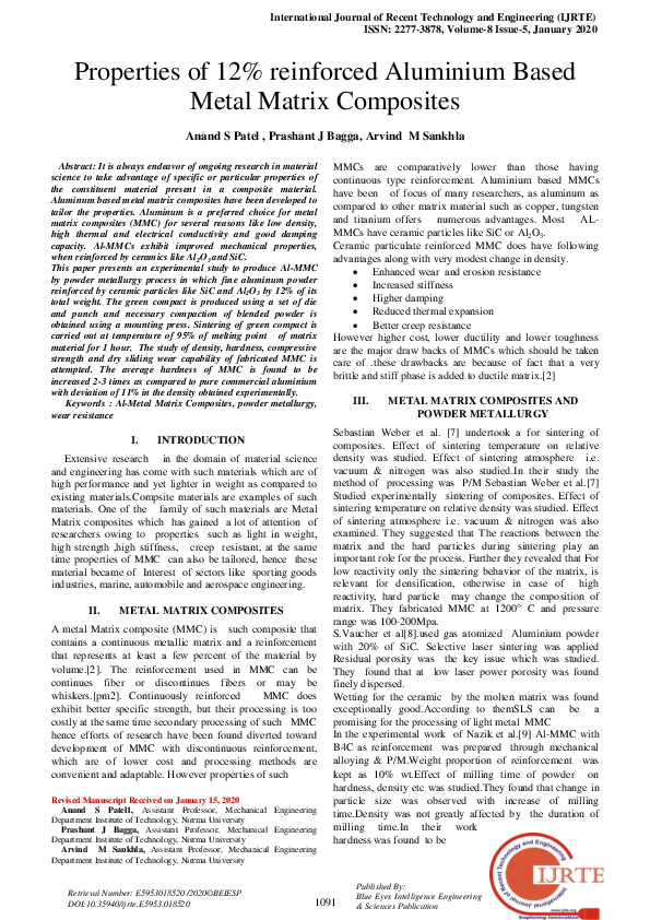 (PDF) Properties of 12% reinforced Aluminium Based Metal Matrix Composites