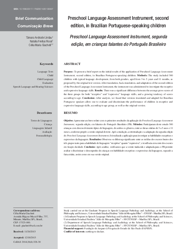 (PDF) Preschool Language Assessment Instrument, segunda edição, em ...