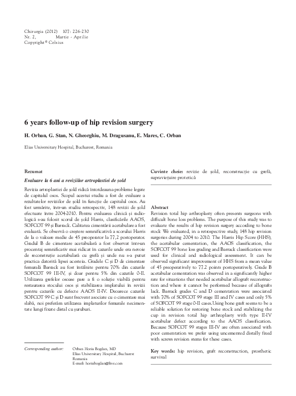 (PDF) Years Follow-Up of Hip Revision Surgery