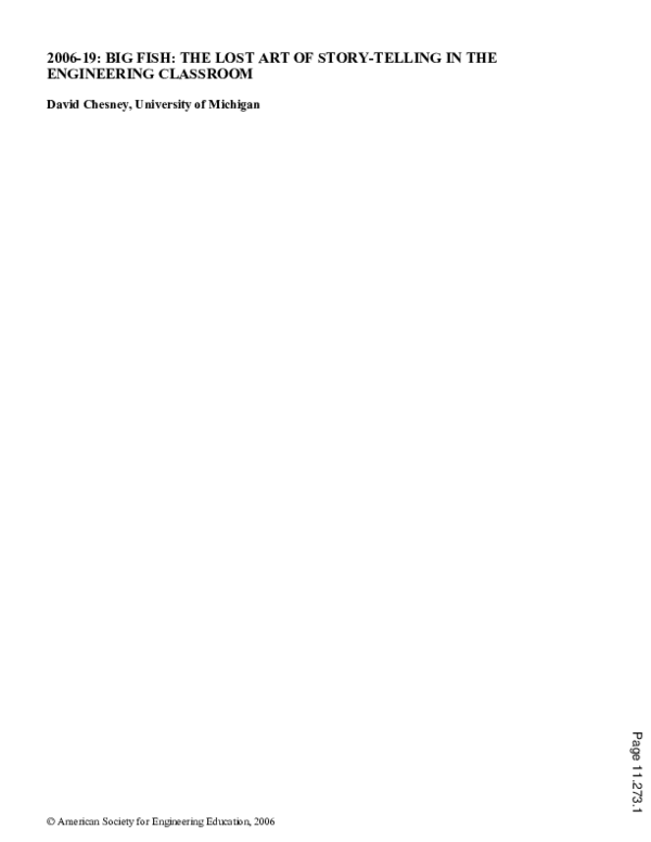 (PDF) Big Fish: The Lost Art Of Story Telling In The Engineering Classroom