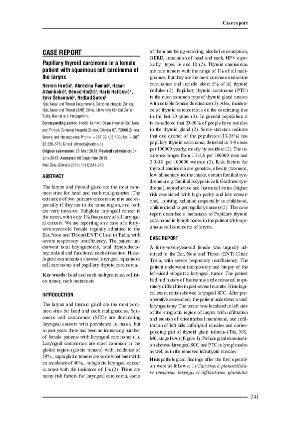 (PDF) Papillary thyroid carcinoma in a female patient with squamous ...