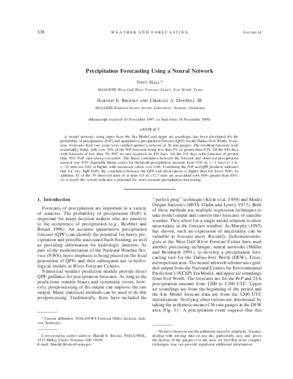 (PDF) Precipitation forecasting using a neural network