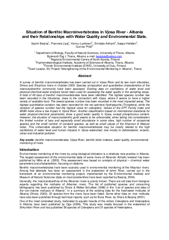 (PDF) Situation of Benthic Macroinvertebrates in Vjosa River-Albania ...