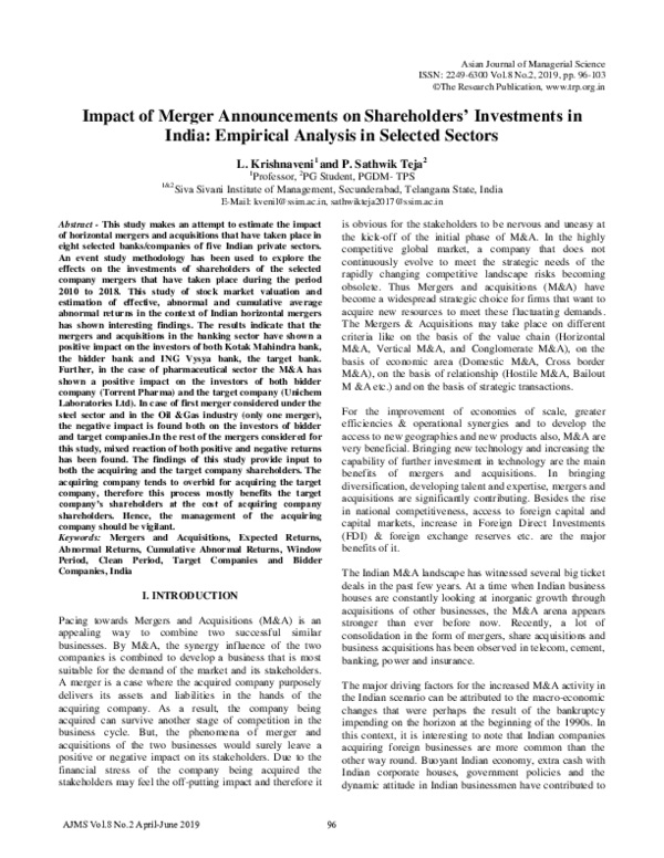 (PDF) Impact of Merger Announcements on Shareholders’ Investments in ...