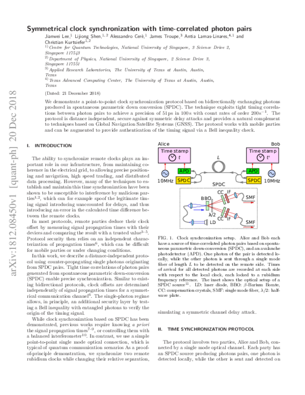 (PDF) Symmetrical clock synchronization with time-correlated photon pairs