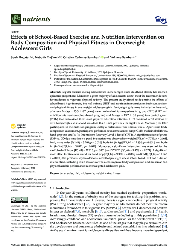 (PDF) Effects of School-Based Exercise and Nutrition Intervention on ...