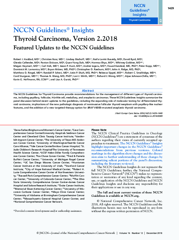 (PDF) NCCN Guidelines Insights Thyroid Carcinoma, Version 2.2018