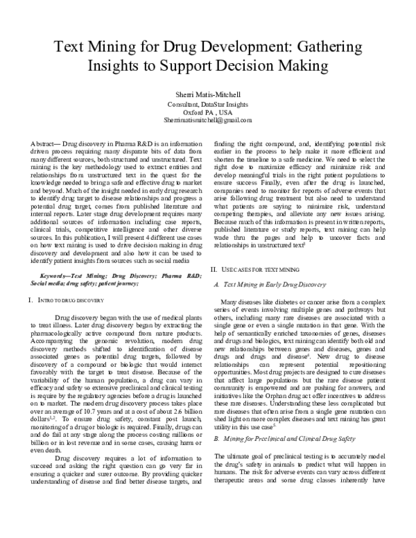 (PDF) Text Mining for Drug Development: Gathering Insights to Support ...