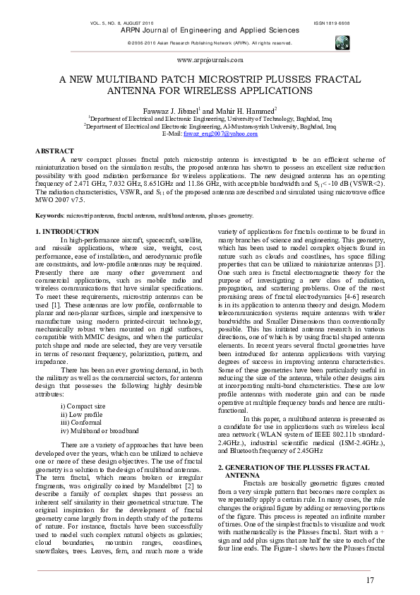 (PDF) A New Multiband Patch Microstrip Plusses Fractal Antenna for ...