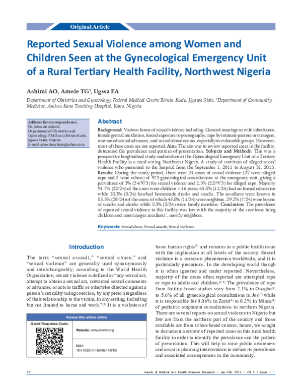 (PDF) Reported sexual violence among women and children seen at the ...
