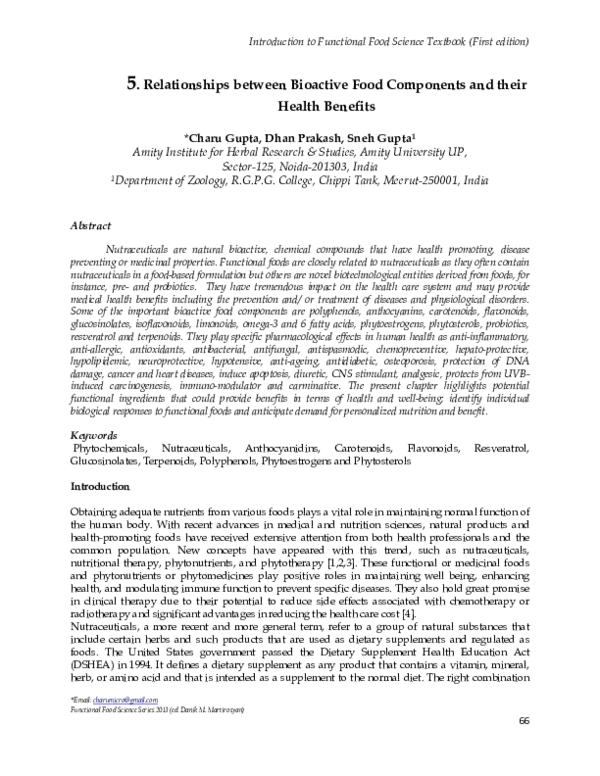 Pdf Relationships Between Bioactive Food Components And Their Health