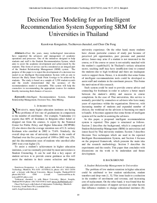 (PDF) Decision Tree Modeling for an Intelligent Recommendation System ...