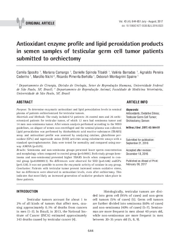 (PDF) Antioxidant enzyme profile and lipid peroxidation products in ...