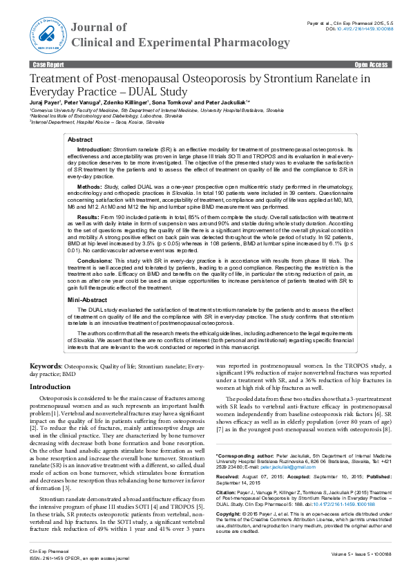 (PDF) Treatment of Post-menopausal Osteoporosis by Strontium Ranelate ...