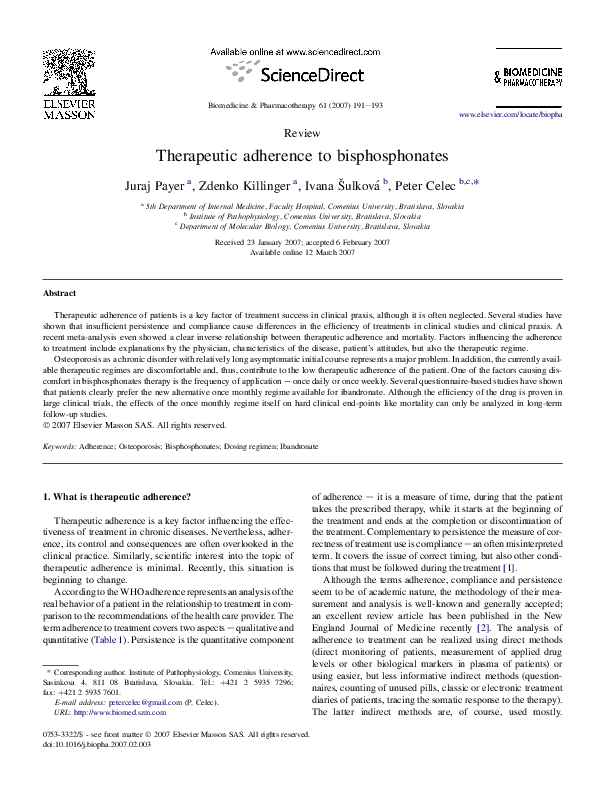 (PDF) Therapeutic adherence to osteoporosis treatment