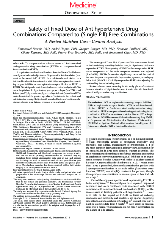 (PDF) Safety of Fixed Dose of Antihypertensive Drug Combinations ...