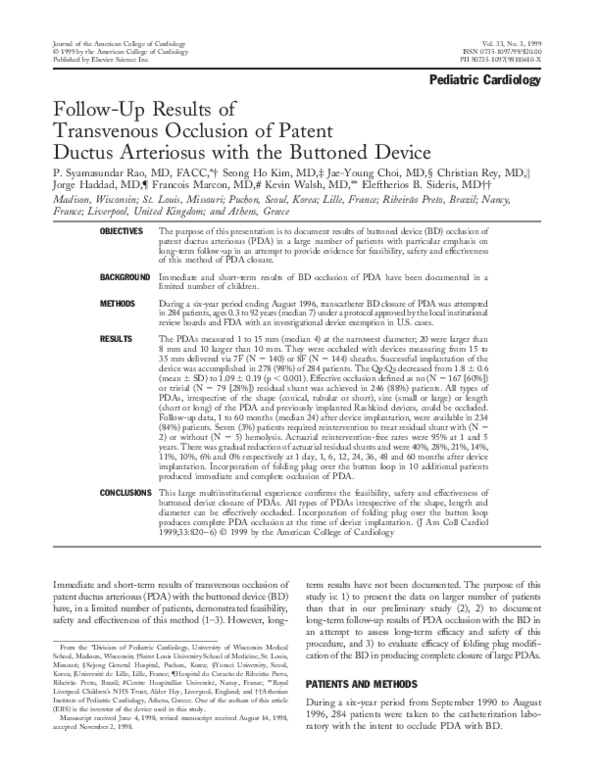 (PDF) Follow-up results of transvenous occlusion of patent ductus ...