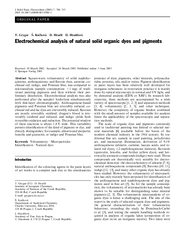 (PDF) Electrochemical analysis of natural solid organic dyes and