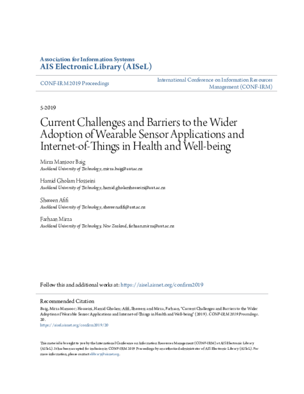 (PDF) Current Challenges and Barriers to the Wider Adoption of Wearable ...
