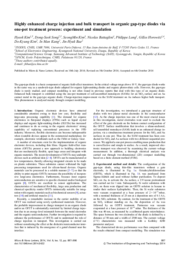 (PDF) Highly enhanced charge injection and bulk transport in organic ...