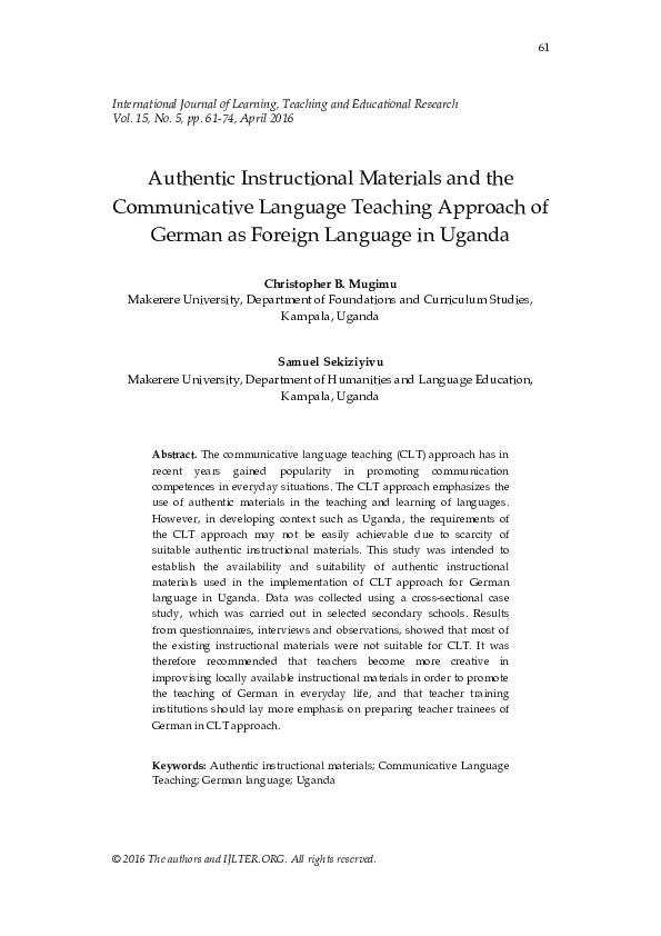 (PDF) Authentic Instructional Materials and the Communicative Language ...