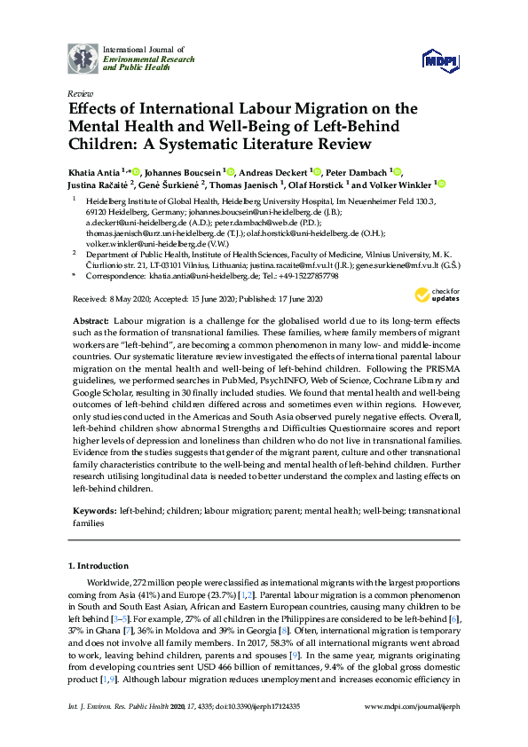 (PDF) Effects of International Labour Migration on the Mental Health ...