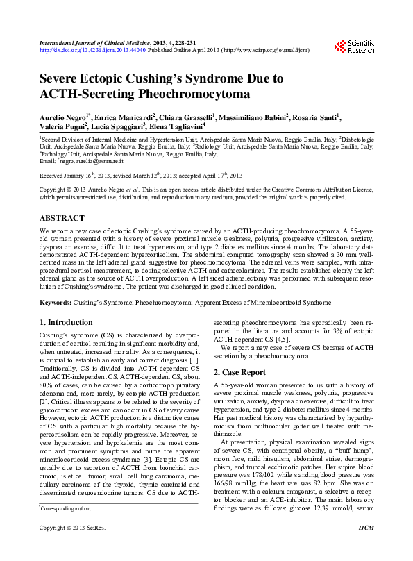 (PDF) Severe Ectopic Cushing’s Syndrome Due to ACTH-Secreting ...