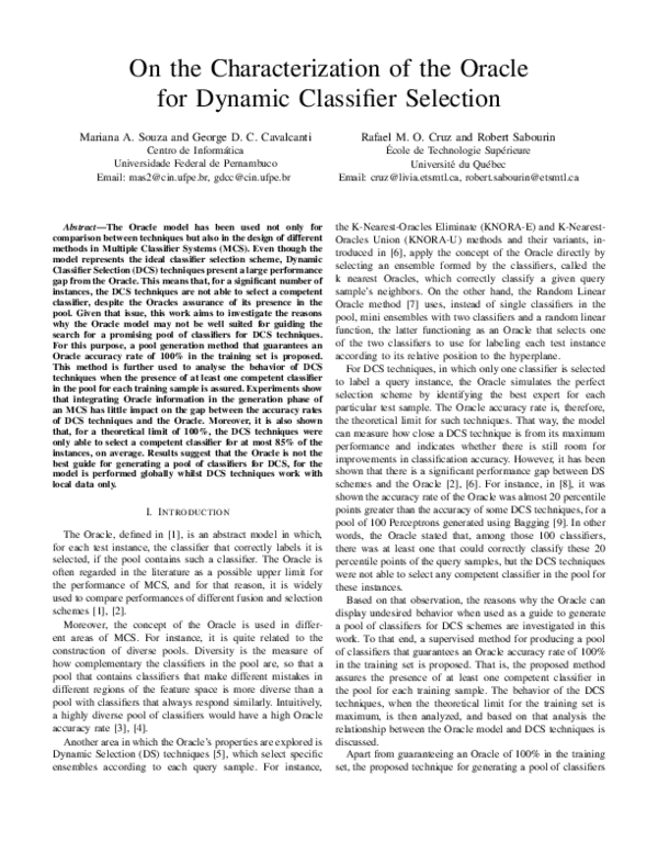 (PDF) On the characterization of the Oracle for dynamic classifier ...