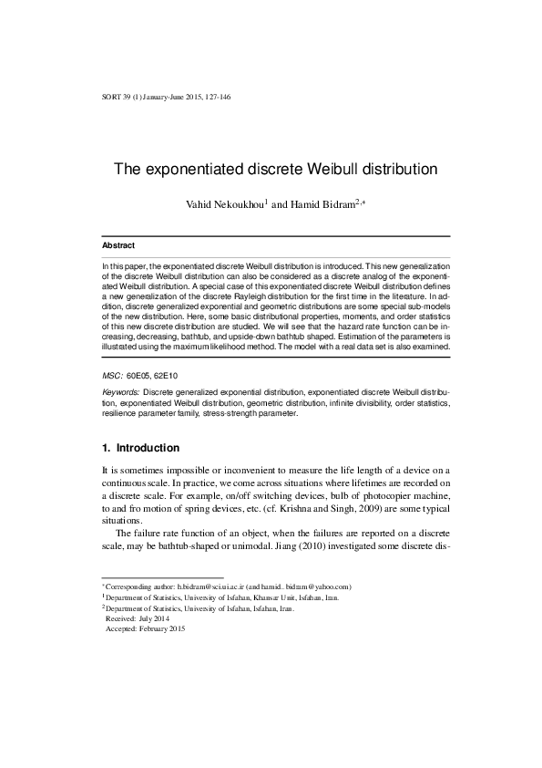 (PDF) The exponentiated discrete Weibull Distribution