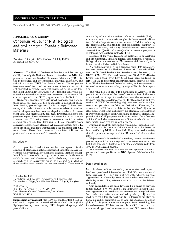 (PDF) Consensus values for NIST biological and environmental standard ...