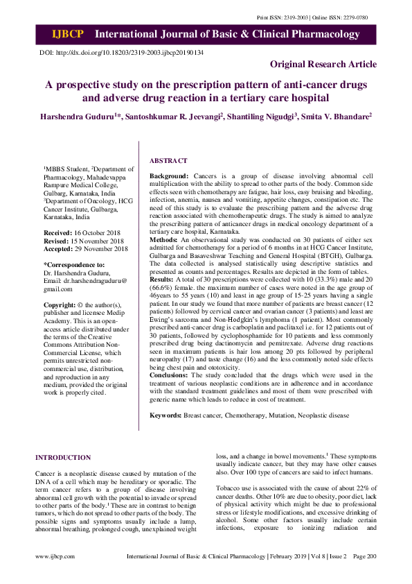 (PDF) A prospective study on the prescription pattern of anti-cancer ...