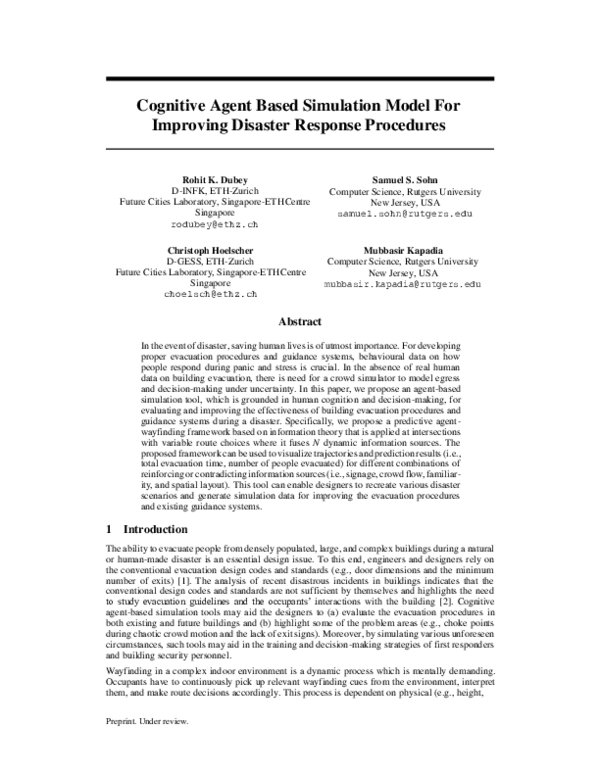 (PDF) Cognitive Agent Based Simulation Model For Improving Disaster ...