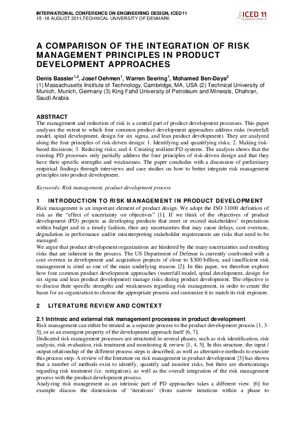 (PDF) A comparison of the integration of Risk management Principles in ...