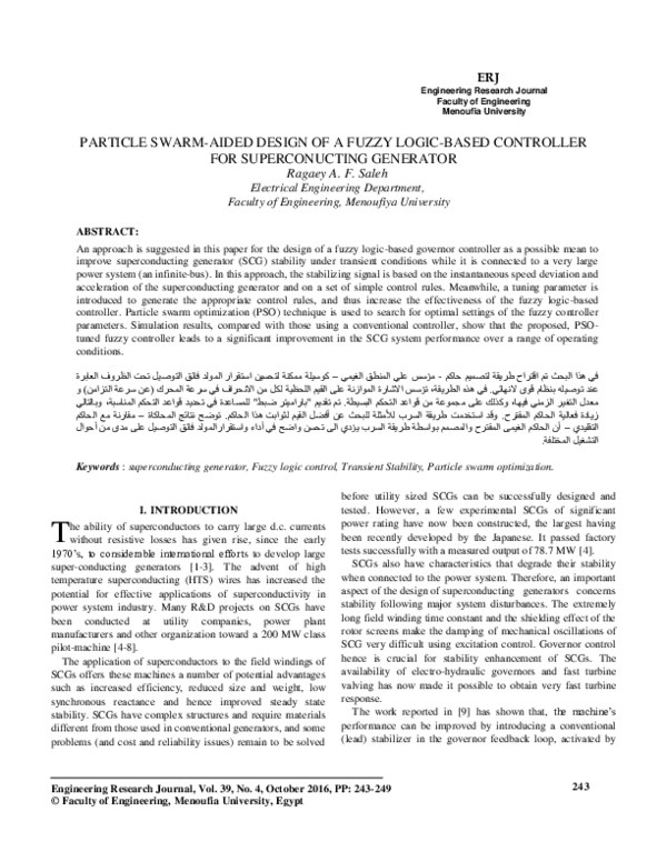 (PDF) Particle Swarm-Aided Design of a Fuzzy Logic-Based Controller for ...